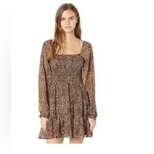 STATE Brown Patterned Long Sleeve Dress
